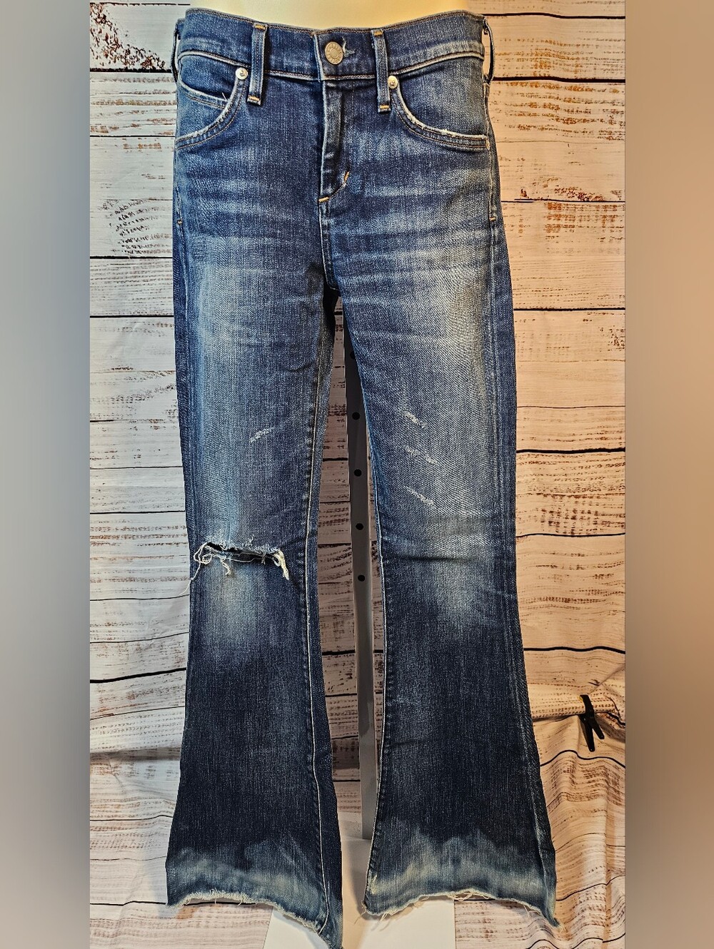 AGOLDE Madison High Rise Distressed Flare Jeans Size 26 Dark Wash